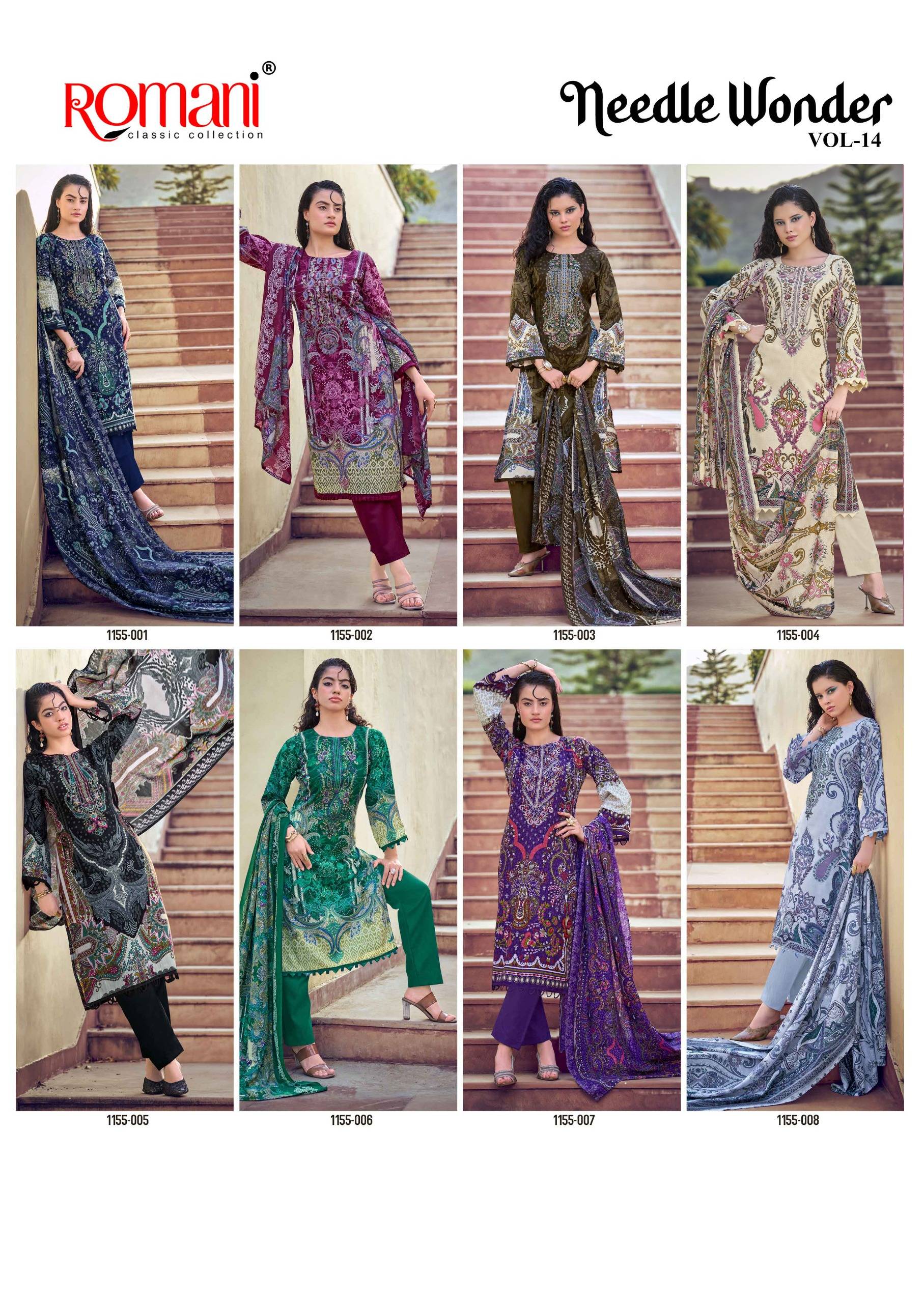 NEEDLE WONDER VOL 14 By ROMANI 001 To 008 Series Premium Soft Cotton dresses at Wholesale Price